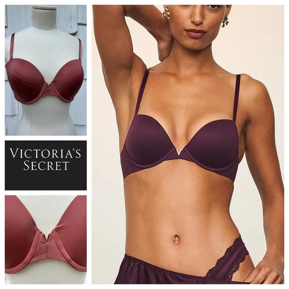 Victoria's Secret Multi-Way Padded Underwire Bra 34DD Dark Rose Gold V Hardware